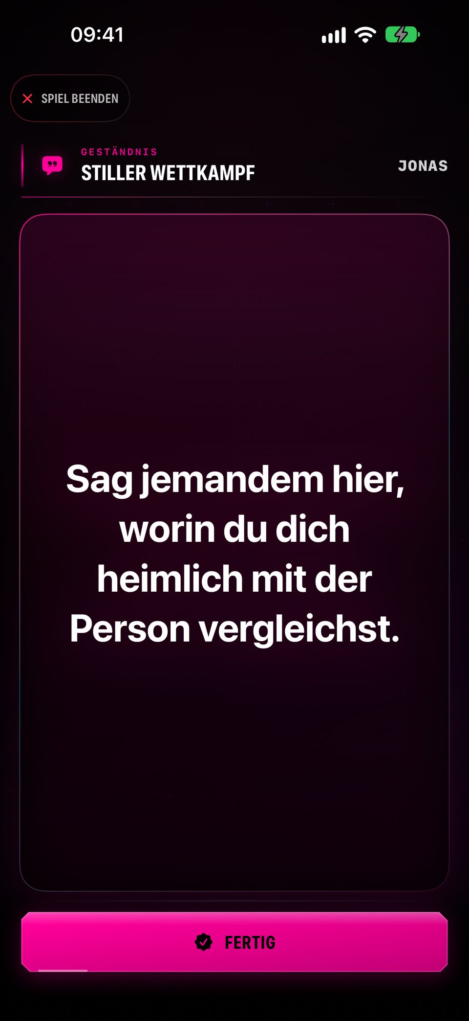 Eine Strafe namens „Stiller Wettkampf“: Sag jemandem hier, worin du dich heimlich mit der Person vergleichst
