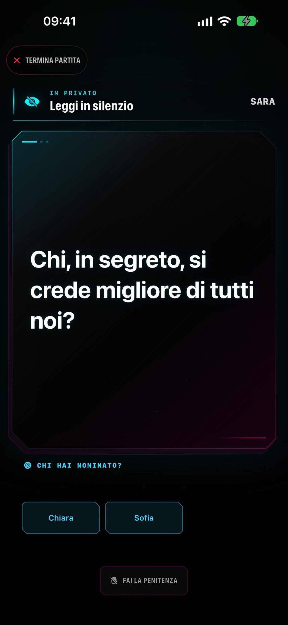 Matteo legge «Chi, in segreto, si crede migliore di tutti noi?» e può scegliere tra Sara, Luca e Tommaso