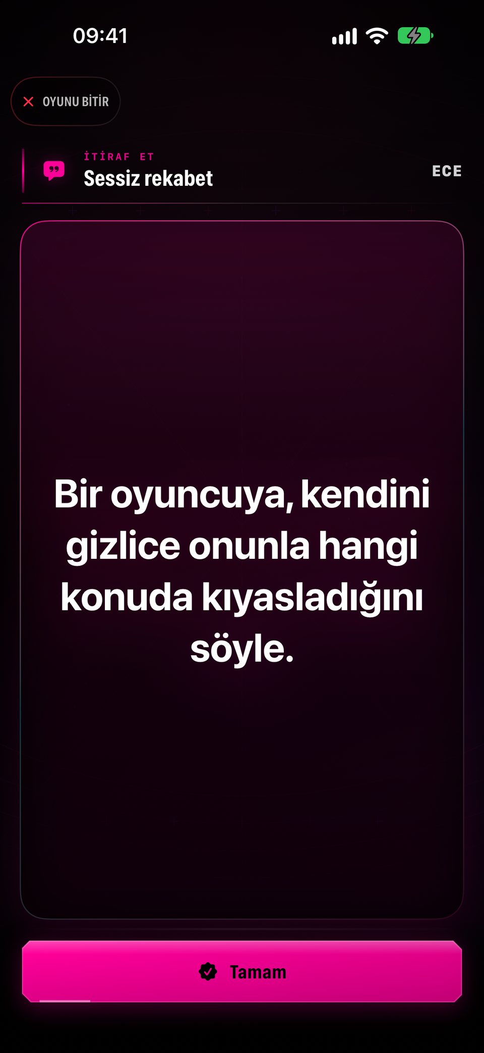 “Sessiz rekabet” cezası: bir oyuncuya, kendini gizlice onunla hangi konuda kıyasladığını söyle